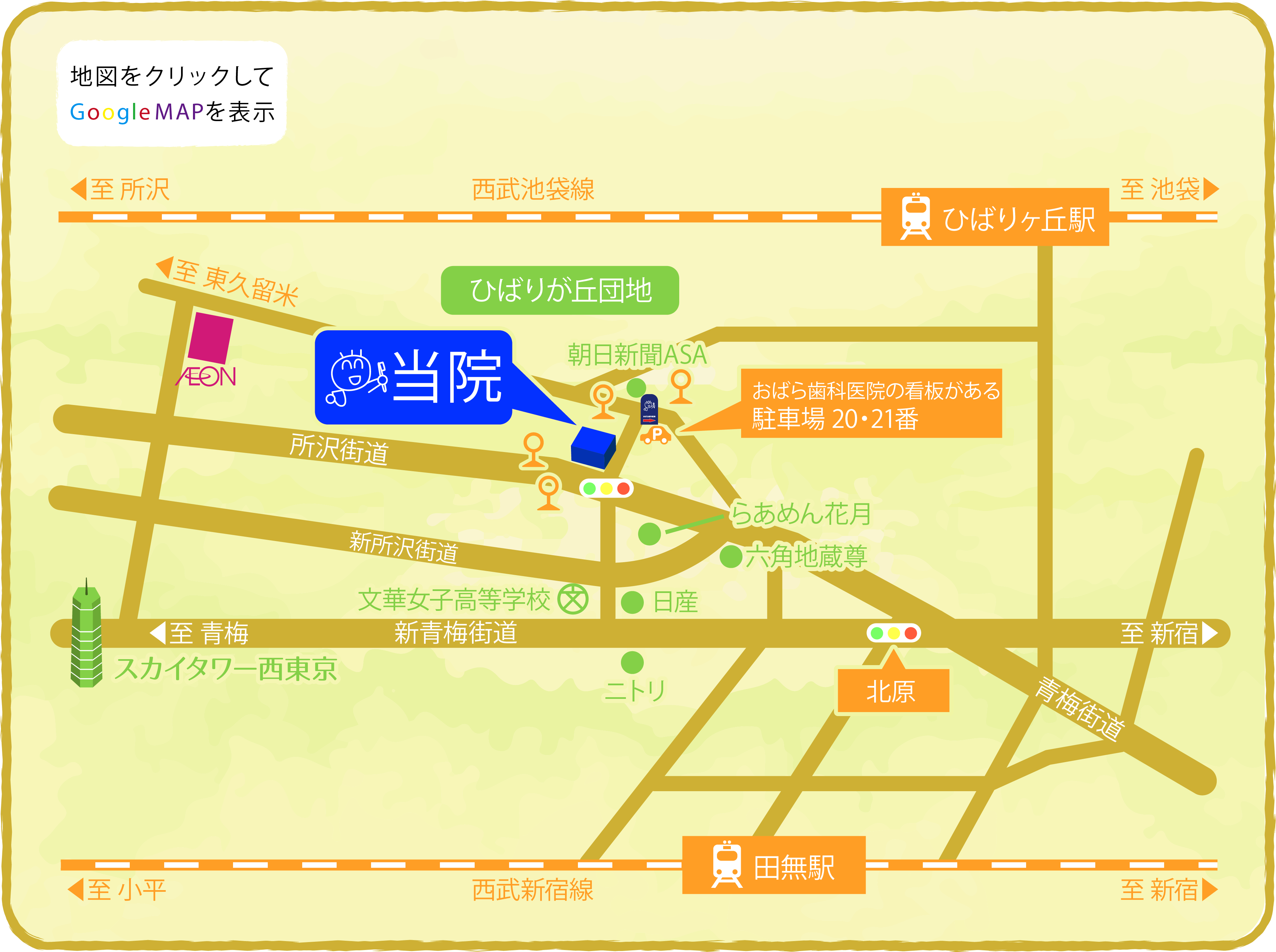 西東京市西原町・おばら歯科医院・地図